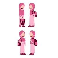 Set Of Hijab Girl Student With Schoolbag vector