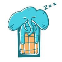 Happy New Year. Elephant sleeping in warm duvet. Vector illustrations in cartoon flat style isolated on white background.