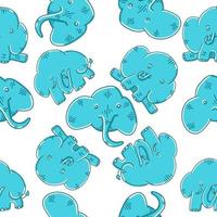 Elephants seamless pattern. Vector illustration in cartoon flat style isolated on white background.