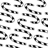 Candy cane seamless pattern in outline doodle flat style. Vector illustration isolated on white background.