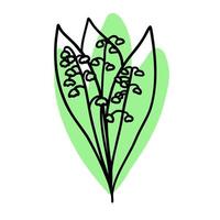 flor en contorno garabatear plano estilo con vistoso verde cepillar. sencillo floral elemento planta decorativo diseño. mano dibujado línea Arte. creativo bosquejo. vector ilustración aislado en blanco antecedentes.