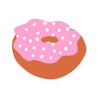 rosquilla anillo en dibujos animados plano estilo. blanco pelotas asperja en un rosado crema con tostado base. dulce panadería. vistoso caramelo para fiesta y tienda. rosquilla. vector ilustración aislado en blanco antecedentes.