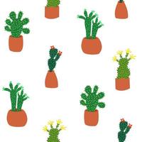 exótico cactus mano dibujado modelo. vistoso impresión es genial para textiles. botánico plantas. tela envase fondo de pantalla para regalo. vector ilustración en dibujos animados plano estilo aislado en blanco antecedentes.