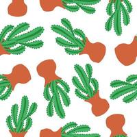 Exotic cacti hand drawn pattern. Colorful print is great for textiles. Botanical plants. Fabric wrapping wallpaper for gift. Vector illustration in cartoon flat style isolated on white background.