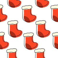 Christmas Sock in cartoon flat style. Vector seamless pattern isolated on white background.