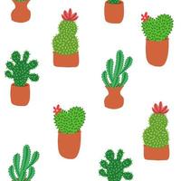 Exotic cacti hand drawn pattern. Colorful print is great for textiles. Botanical plants. Fabric wrapping wallpaper for gift. Vector illustration in cartoon flat style isolated on white background.