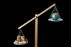 Scale weighing objects. Concept of balance. photo