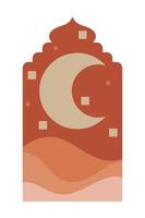 Islamic oriental style Islamic windows and arches with modern boho design, moon, mosque dome and lanterns vector