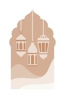 Islamic oriental style Islamic windows and arches with modern boho design, moon, mosque dome and lanterns vector