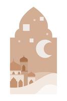 Islamic oriental style Islamic windows and arches with modern boho design, moon, mosque dome and lanterns vector