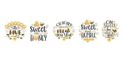 Bee Quotes Illustration. Motivational Inspirational Quotes Design With Bees Illustration. vector