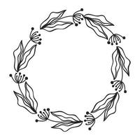 Hand drawn floral wreath. Botanical frames of wild flowers, herbs, branches for wedding decoration, design projects. Vector illustration.