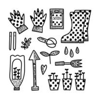 Spring summer gardening collection in doodle vector