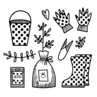 Spring summer gardening collection in doodle vector