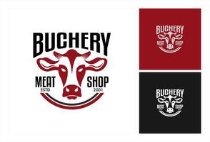Set Of Butchery Shop, meat shop fresh meat Logo Design Template. Cow and meat cleaver knife vector design, minimalism, stamp, badge, symbol, icon, for logo fresh butcher shop, beef