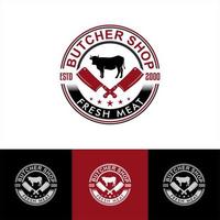 set of Butchery Shop, meat shop fresh meat Logo Design Template. Cow and meat cleaver knife vector design, minimalism, stamp, badge, symbol, icon, for logo fresh butcher shop, beef