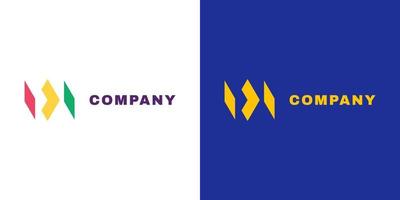 Simple Initial M Letter Logo. Red Yellow And Green Geometric Shapes with Arrows isolated Double background. Can Be Used for Business Logos and Branding. Flat Vector Logo Design Template