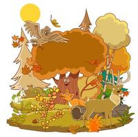 hello autumn.happy animals in the forest welcome autumn.vector illustration. vector