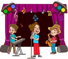 Cartoon group of children singing and dancing in the school choir vector