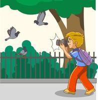 photographer young boy and pigeon vector