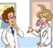 two doctor talking cartoon vector