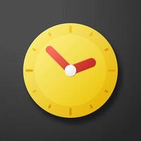 Clock icon. yellow time symbol with black background. 3D paper cut style vector