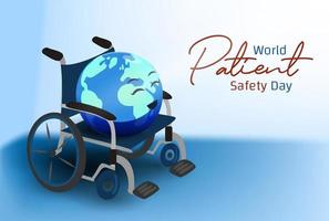 World Patient Safety Day Design. The earth sits in a wheelchair as patient illustration vector