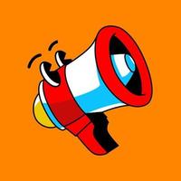 Hand drawn megaphone cartoon character. broadcast illustration vector