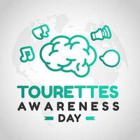 Tourettes conciencia día diseño. tourette síndrome mes concepto con verde azulado cinta vector