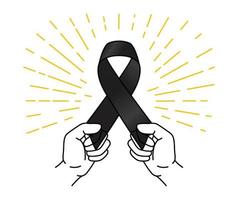 Hand Holding Black Ribbon Illustration. Melanoma and Skin Cancer Awareness Month Design on May vector