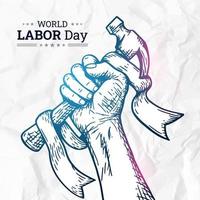 Sketch of fist for World Labor day illustration on 1st May with Crumpled paper Background. Labour Day design vector