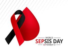 World Sepsis Day Design Concept with blood illustration. red and black awareness ribbon vector