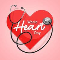 World Heart Day illustration with realistic stethoscope design vector