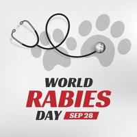 World Rabies Day concept with stethoscope, symbolic bone and paw vector