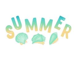 Lettering Summer and hand drawn seashells. vector