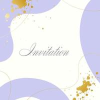 Invitation abstract background in boho style with golden lines and violet organic shapes. Abstract art vector background design for wedding and vip cover template.
