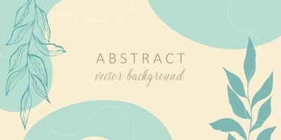 Abstract background in boho style with lines and botanical leaves, organic shapes. Blue pastel color. vector