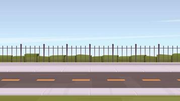 City street landscape with park fence and green plants vector illustration