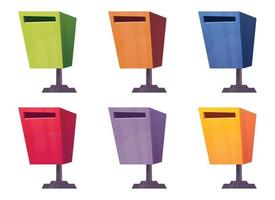 Set of colored trash cans in cartoon style vector illustration isolated on white