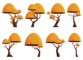 Colorful cartoon tree collection isolated on white. Forest trees vector illustration