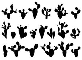 Silhouette cartoon desert cactus plants isolated on white vector