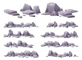 Cartoon stones collection isolated on white. Pieces of mountain rock and desert stones vector illustration