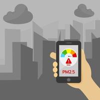 Air pollution notification alert on smartphone application. vector