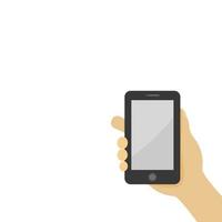 Hand holding mobile or smartphone in vertical position on white background. vector