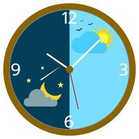 el marcar dice el hora de día y noche con cielo símbolo en cielo, día y noche reloj, biológico reloj. vector