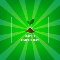 Happy earth day with tree, green leaves and soil on green sunburst background. vector