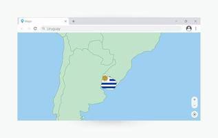 navegador ventana con mapa de Uruguay, buscando Uruguay en Internet. vector