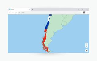 Browser window with map of Chile, searching  Chile in internet. vector