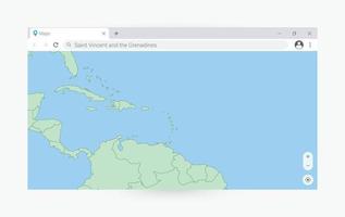 Browser window with map of Saint Vincent and the Grenadines, searching  Saint Vincent and the Grenadines in internet. vector