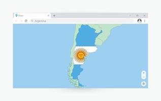 Browser window with map of Argentina, searching  Argentina in internet. vector